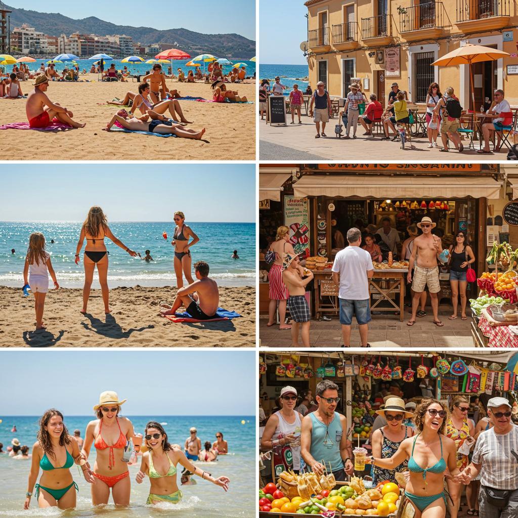 Traveler using essential Spanish phrases while interacting with a local in a market